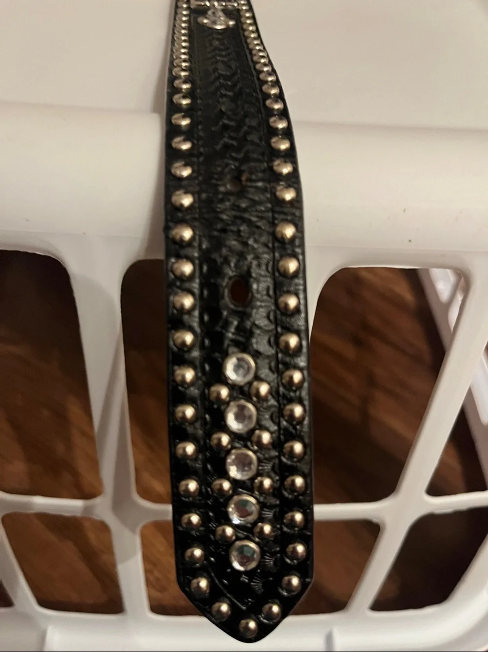 Studded Black Western Leather Belt with Ornate Silver Buckle Size 22